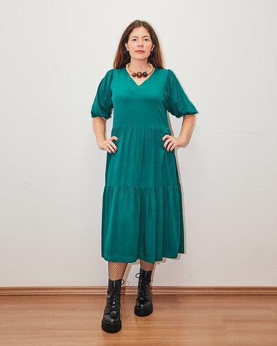 Vestido mara by wear viscose manga bufante verde BY WEAR