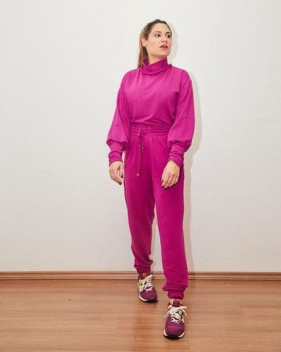 Calça jogger tânia by wear moletinho cinto cordão fucsia BY WEAR