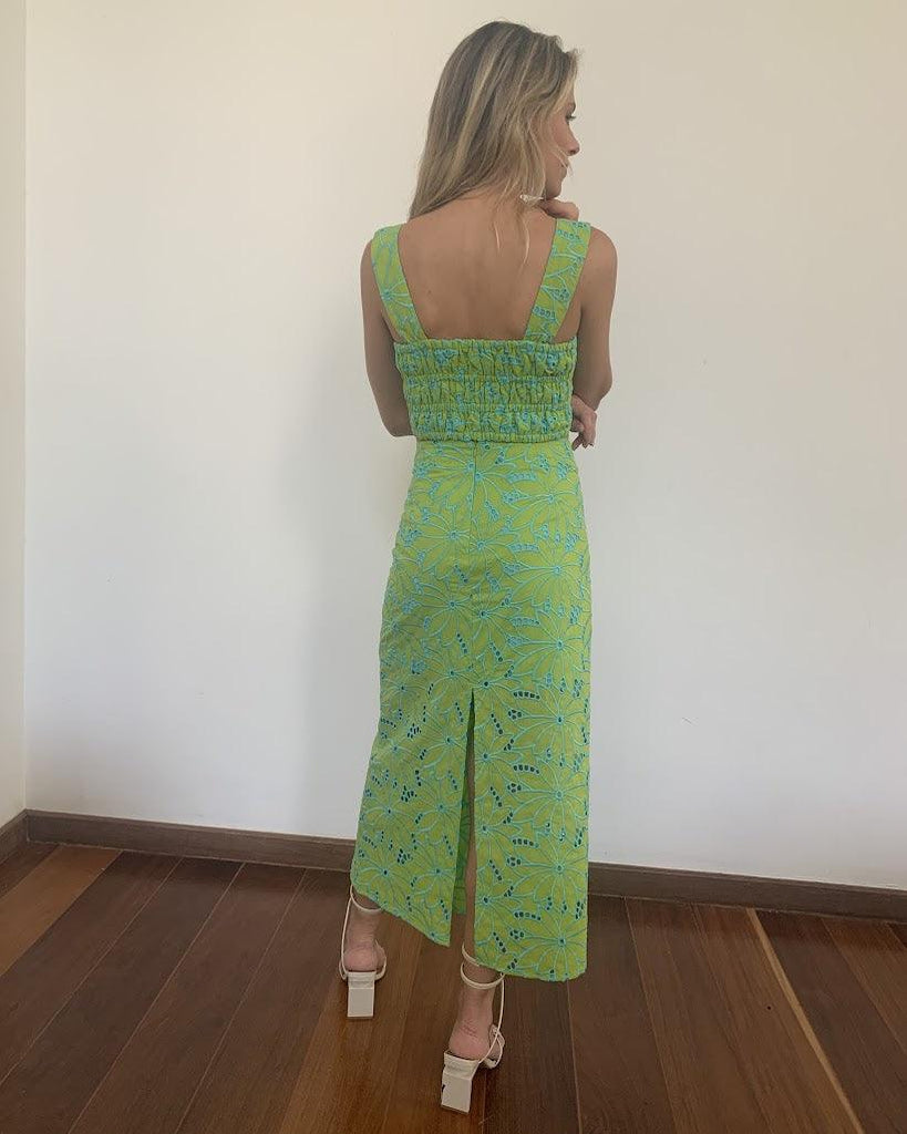 Saia  midi Flor BY Wear laise verde BY WEAR