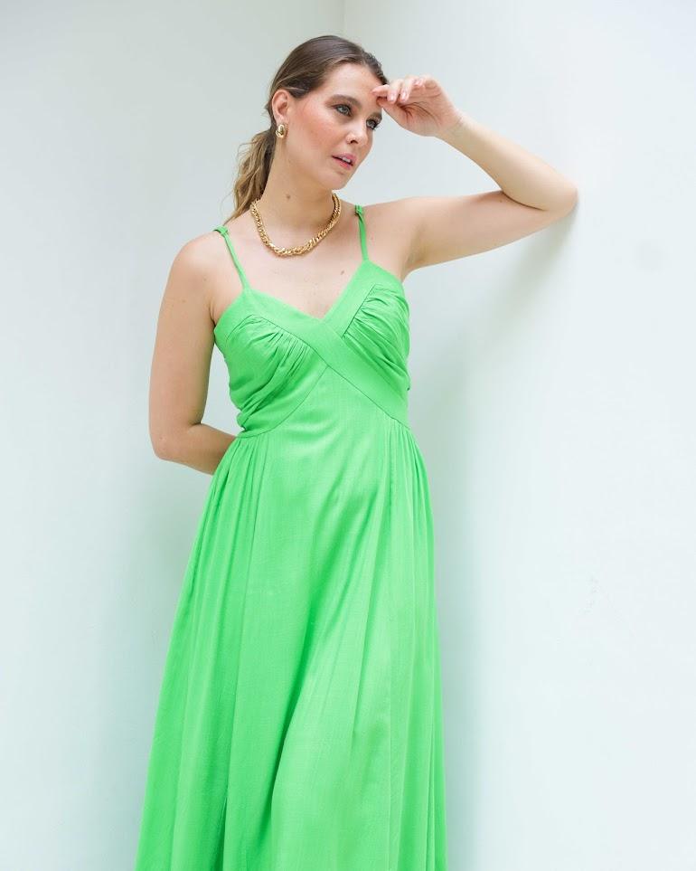 Vestido Longo Dani BY Wear drapeado verde BY WEAR