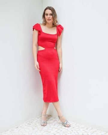 Vestido  midi  Luna BY Wear trico lurex vermelho BY WEAR