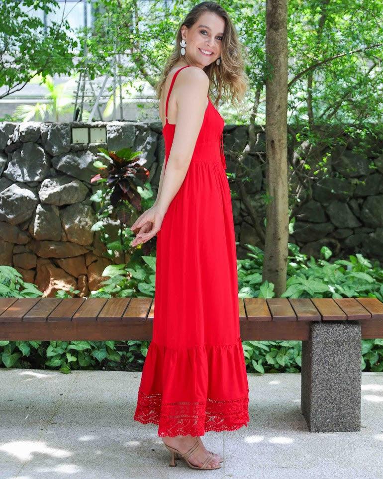 Vestido Longo Deise BY Wear laise vermelho BY WEAR