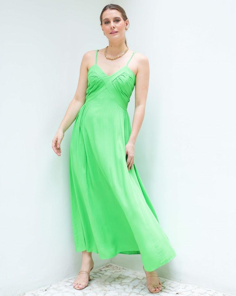 Vestido Longo Dani BY Wear drapeado verde BY WEAR