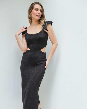 Vestido  midi  Luna BY Wear trico lurex preto BY WEAR