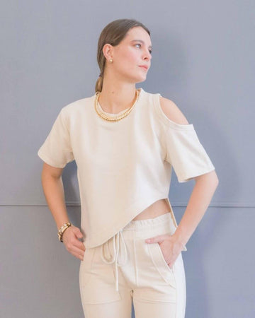 Blusa Manga Curta Regina BY Wear assimetrica off white BY WEAR