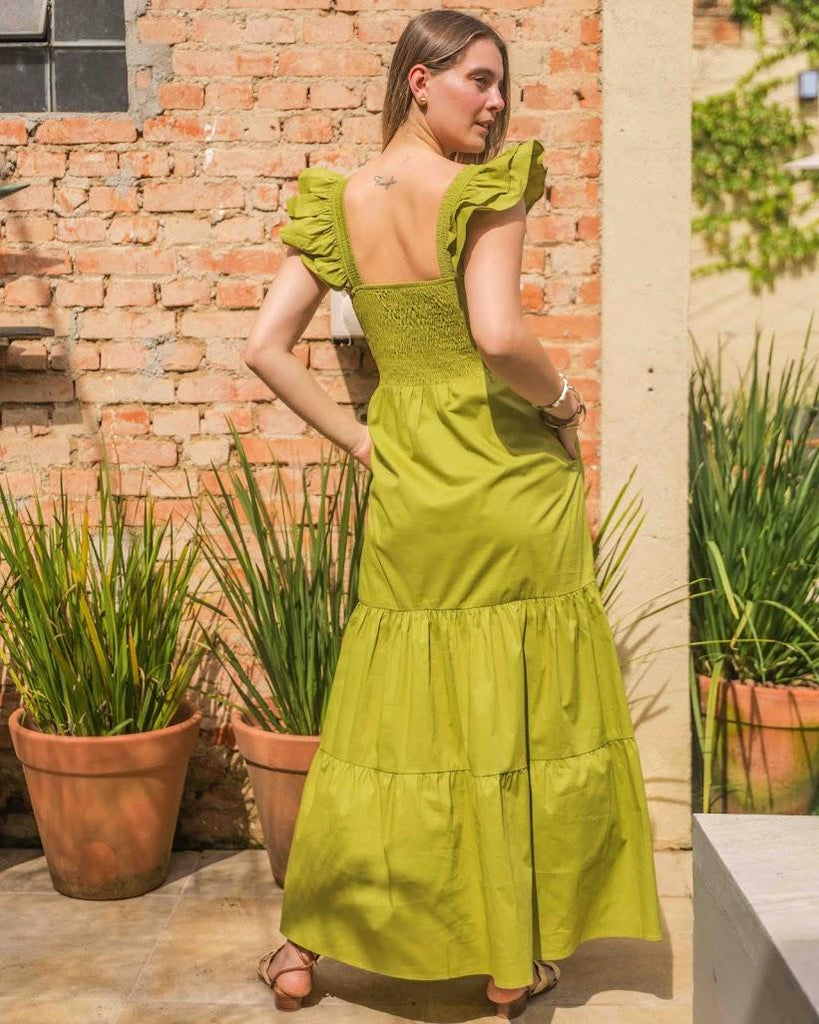 Vestido midi Lana BY Wear alça babado verde BY WEAR