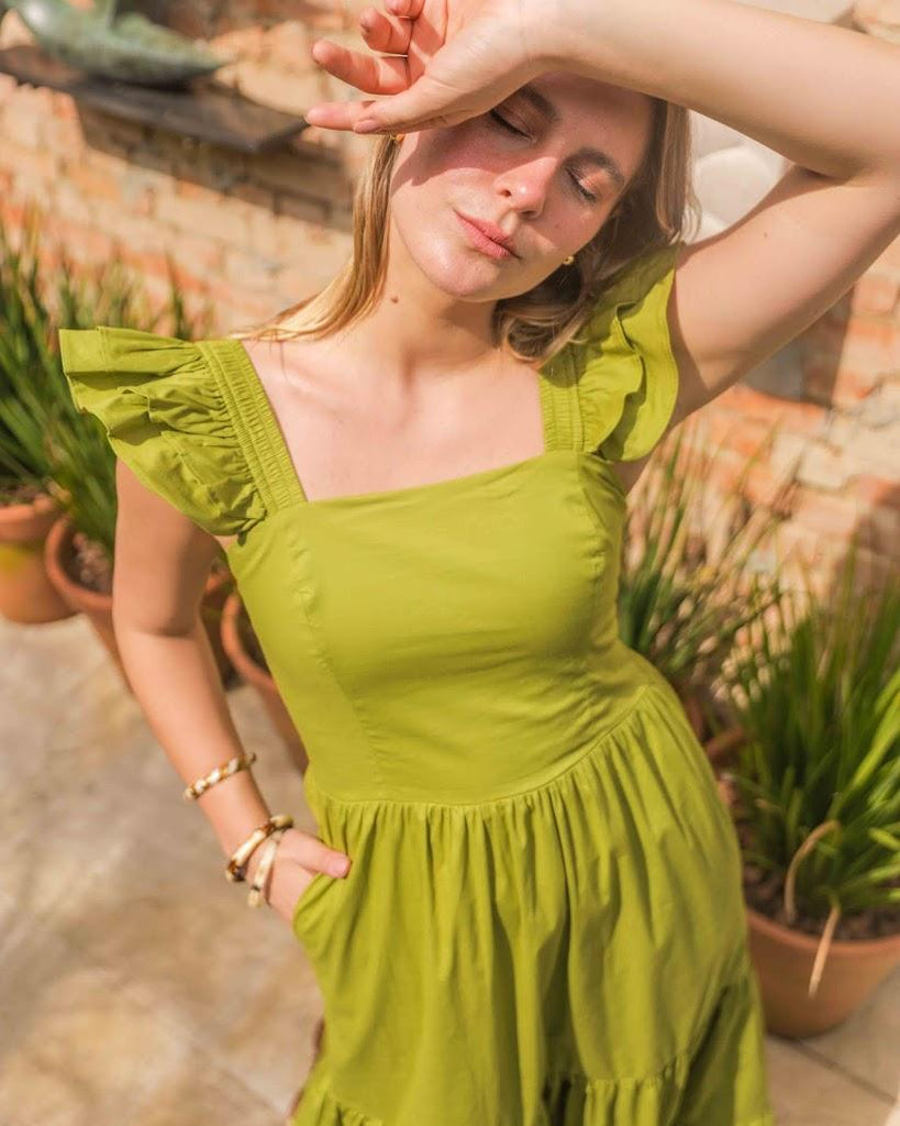 Vestido midi Lana BY Wear alça babado verde BY WEAR