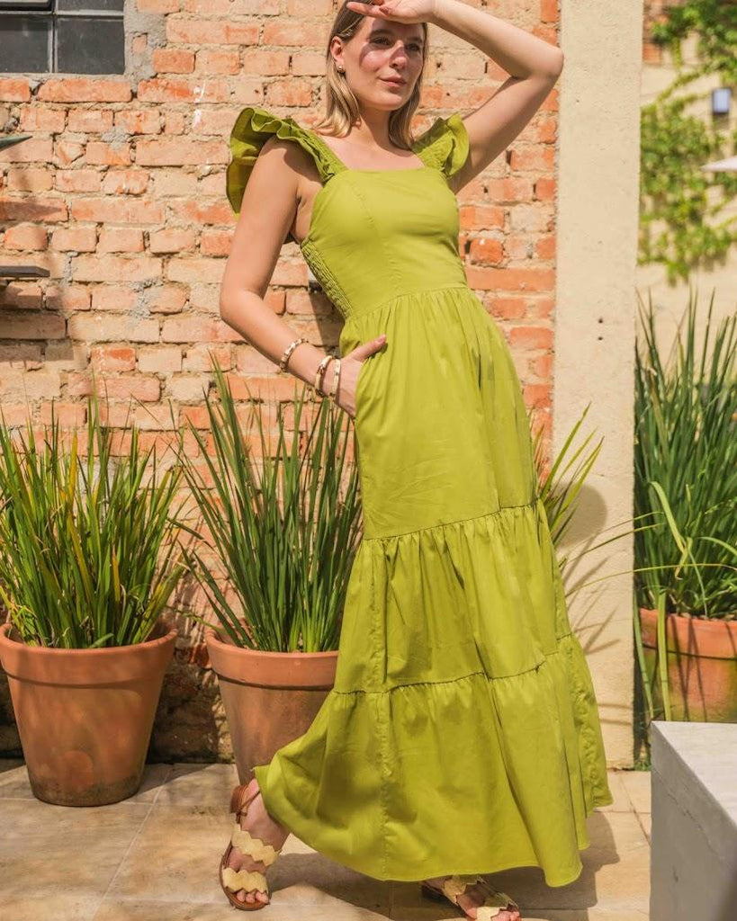 Vestido midi Lana BY Wear alça babado verde BY WEAR