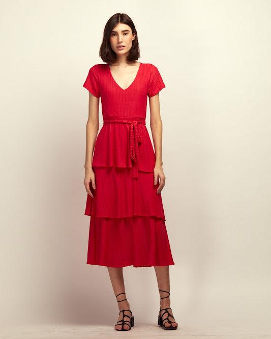 vestido midi camila 2 BY Wear babados vermelho BY WEAR