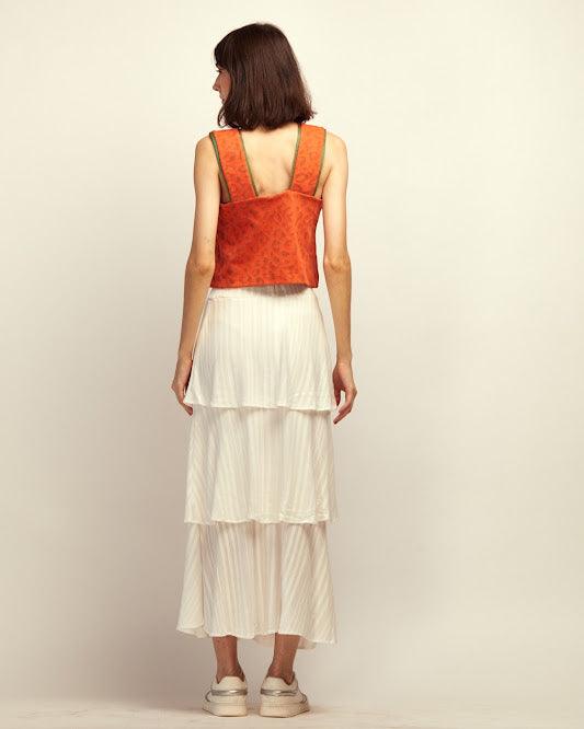 Saia midi Camila BY Wear babados off white BY WEAR