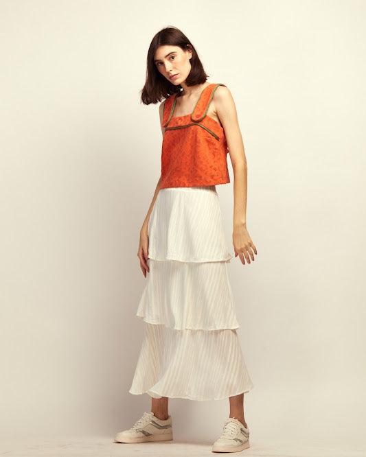 Saia midi Camila BY Wear babados off white BY WEAR