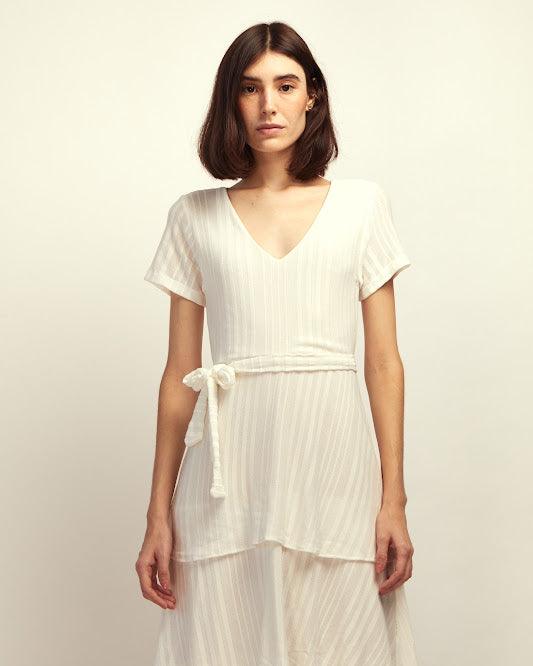 vestido midi camila 2 BY Wear babados off white BY WEAR