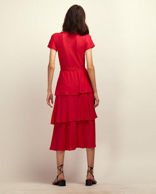 vestido midi camila 2 BY Wear babados vermelho BY WEAR