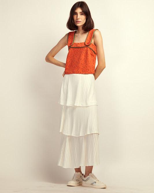 Saia midi Camila BY Wear babados off white BY WEAR