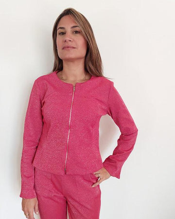 Casaco jaqueta Lucy BY Wear ponto roma lurex rosa BY WEAR