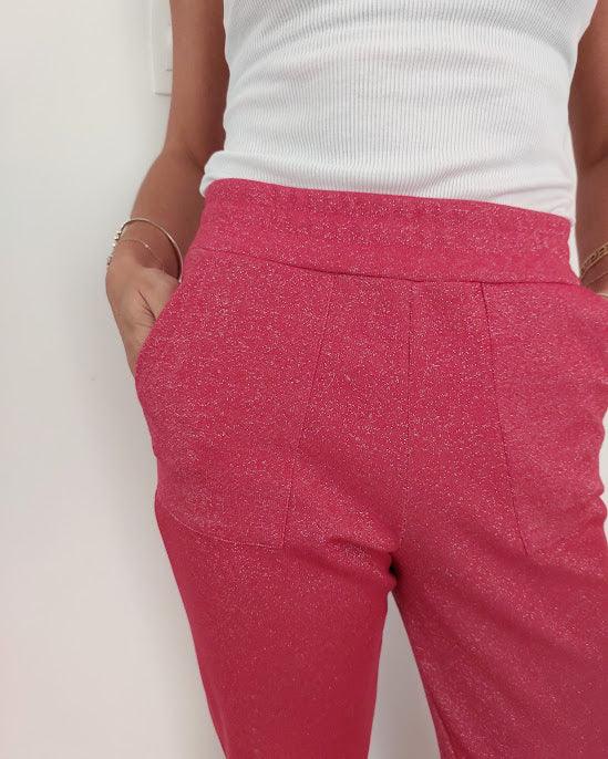 Calça reta Lucy BY Wear ponto roma lurex rosa BY WEAR