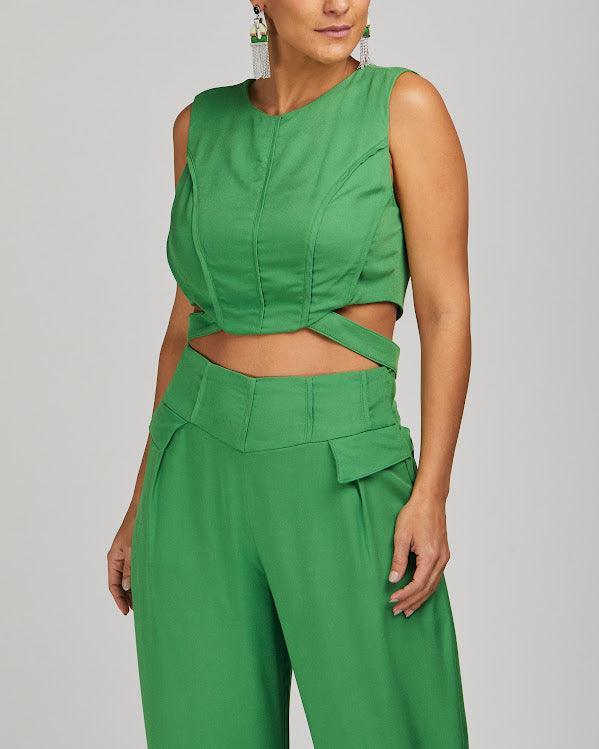 Blusa cropped Neusa BY Wear vasada faixa costas verde BY WEAR