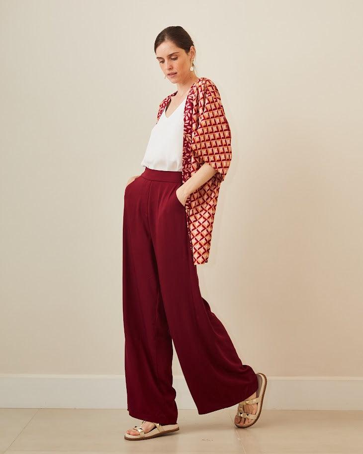 Calça pantalona Teresa BY Wear bolsos vinho BY WEAR