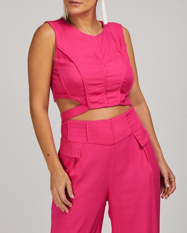 Blusa cropped Neusa BY Wear vasada faixa costas pink BY WEAR