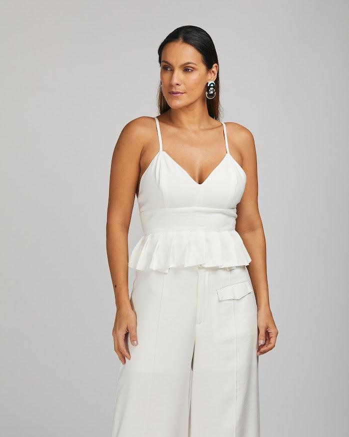 Top cropped Frida BY Wear alça pregas branco BY WEAR