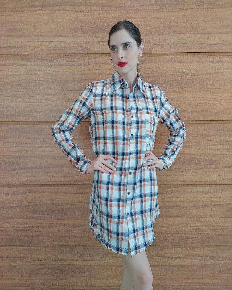 Camisa vestido xadrez by wear bege BY WEAR