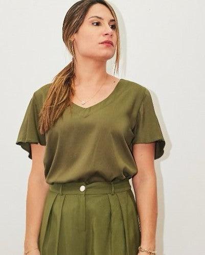 Blusa gio by wear manga curta godê viscose militar BY WEAR