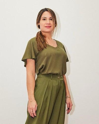 Blusa gio by wear manga curta godê viscose militar BY WEAR