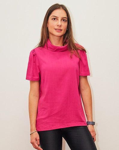 Blusa gina by wear viscolinho manga curta gola alta pink BY WEAR