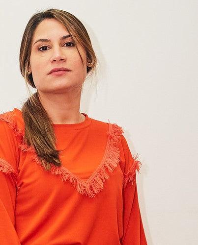 Blusa francisca by wear manga longa moletinho com franjas coral BY WEAR