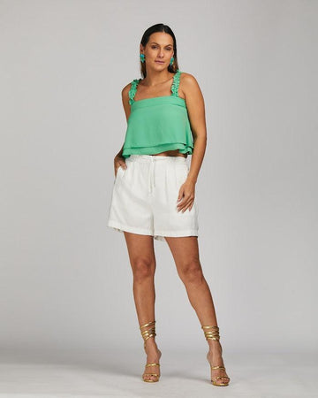 Shorts Frida BY Wear pregas cordão branco BY WEAR