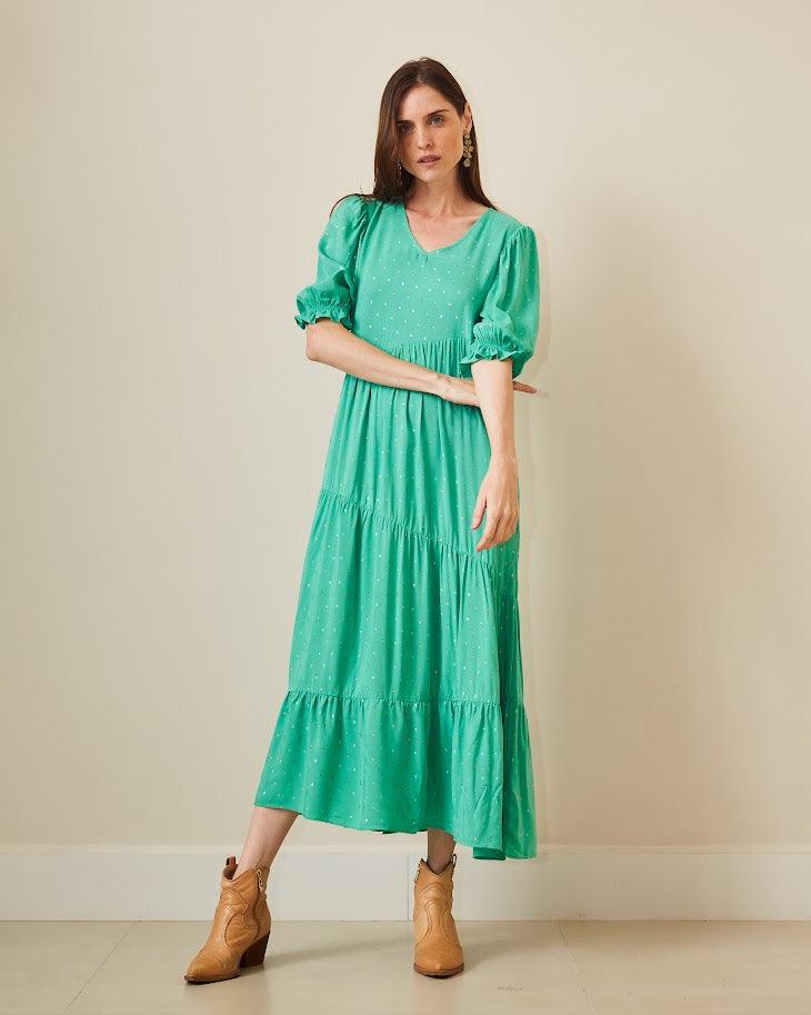 Vestido midi Dori BY Wear marias decote V verde BY WEAR