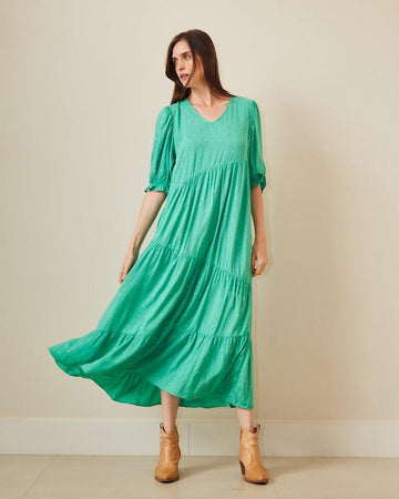 Vestido midi Dori BY Wear marias decote V verde BY WEAR