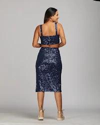 Saia midi Pamela BY Wear fenda paete marinho BY WEAR