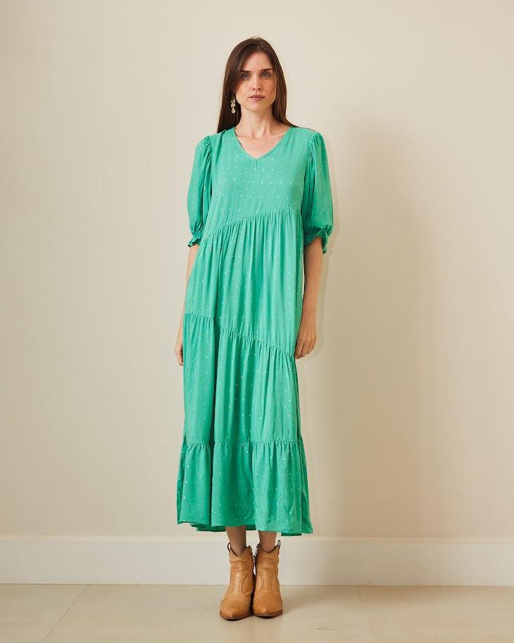 Vestido midi Dori BY Wear marias decote V verde BY WEAR