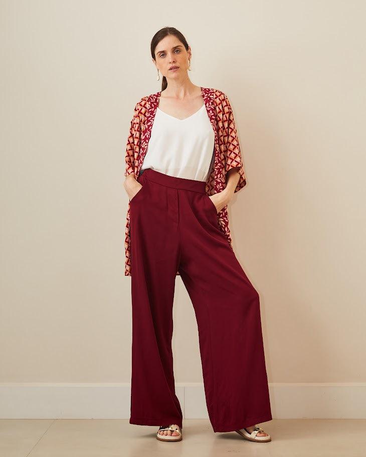 Calça pantalona Teresa BY Wear bolsos vinho BY WEAR