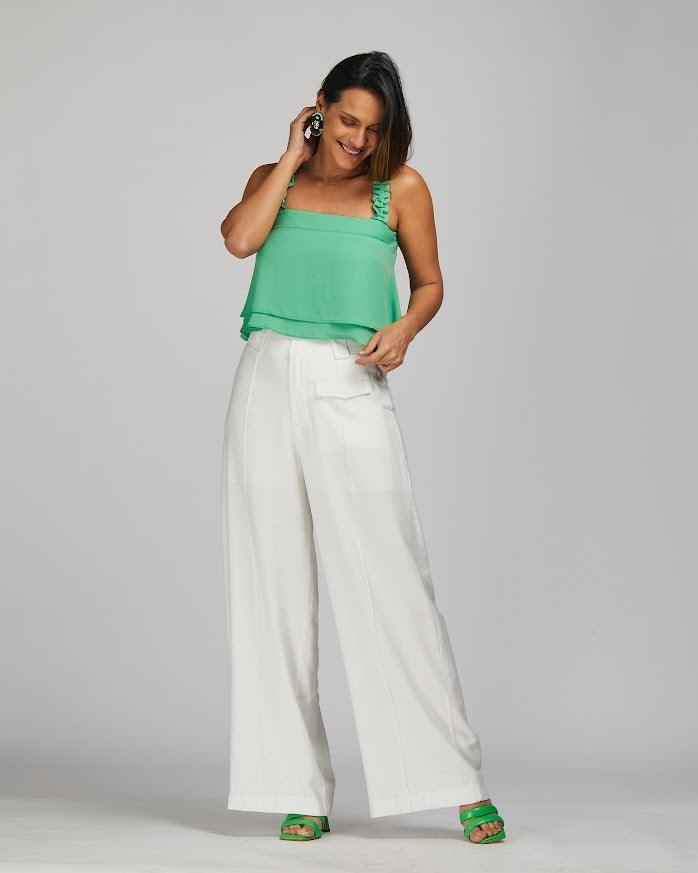 Calça wide leg Frida BY Wear friso branca BY WEAR