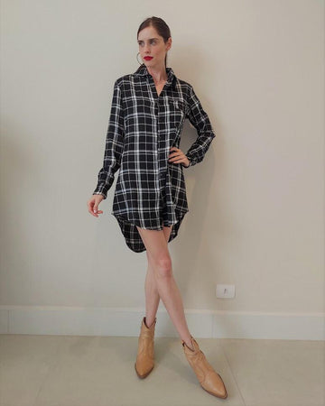 Camisa vestido xadrez by wear preto BY WEAR