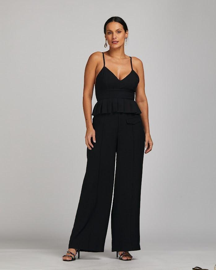 Calça wide leg Frida BY Wear friso preta BY WEAR