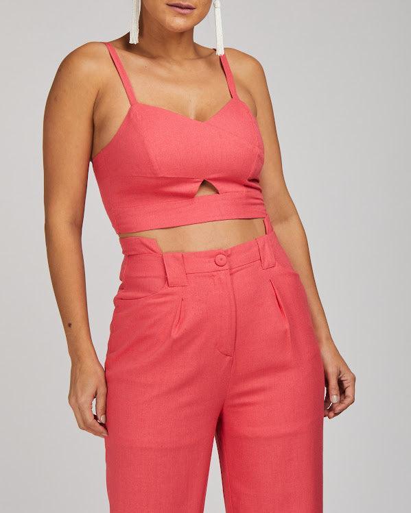 Blusa cropped patricia BY Wear frente vazada rosa BY WEAR